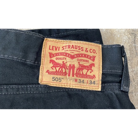 Levi's 505 Jeans Regular Straight Leg Mens Size 34x34 Black Tapered - Picture 6 of 7